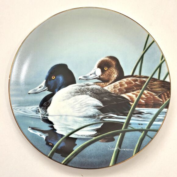 Porcelain Neil Anderson Collector Plate Federal Duck Stamp Lesser Scaup 90s Vtg - Picture 1 of 4